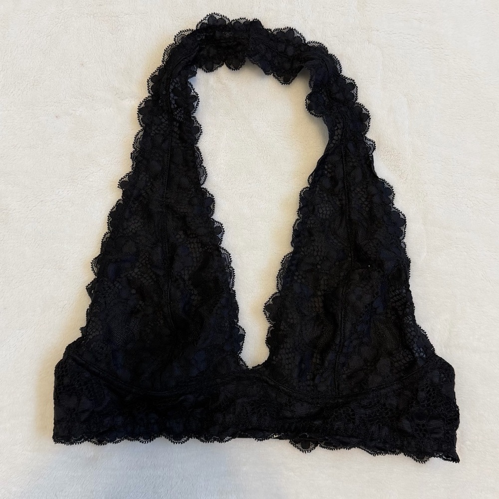 Free People Lace Halter Bralette - Black